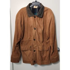 Vtg 100% Nubuck Leather Merit Awards Medium Barn Coat Chore Jacket Flannel Lined